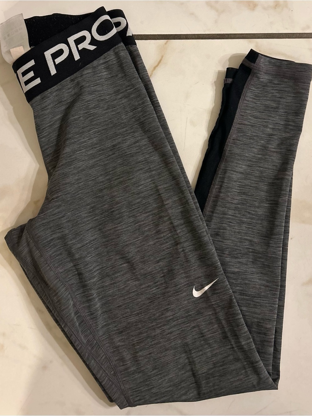 Nike Kids Heather Gray Pro Dri-FIT Leggings with White Swoosh